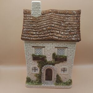 Vintage Otagiri Brown and White Ceramic Cottage House Cookie Jar